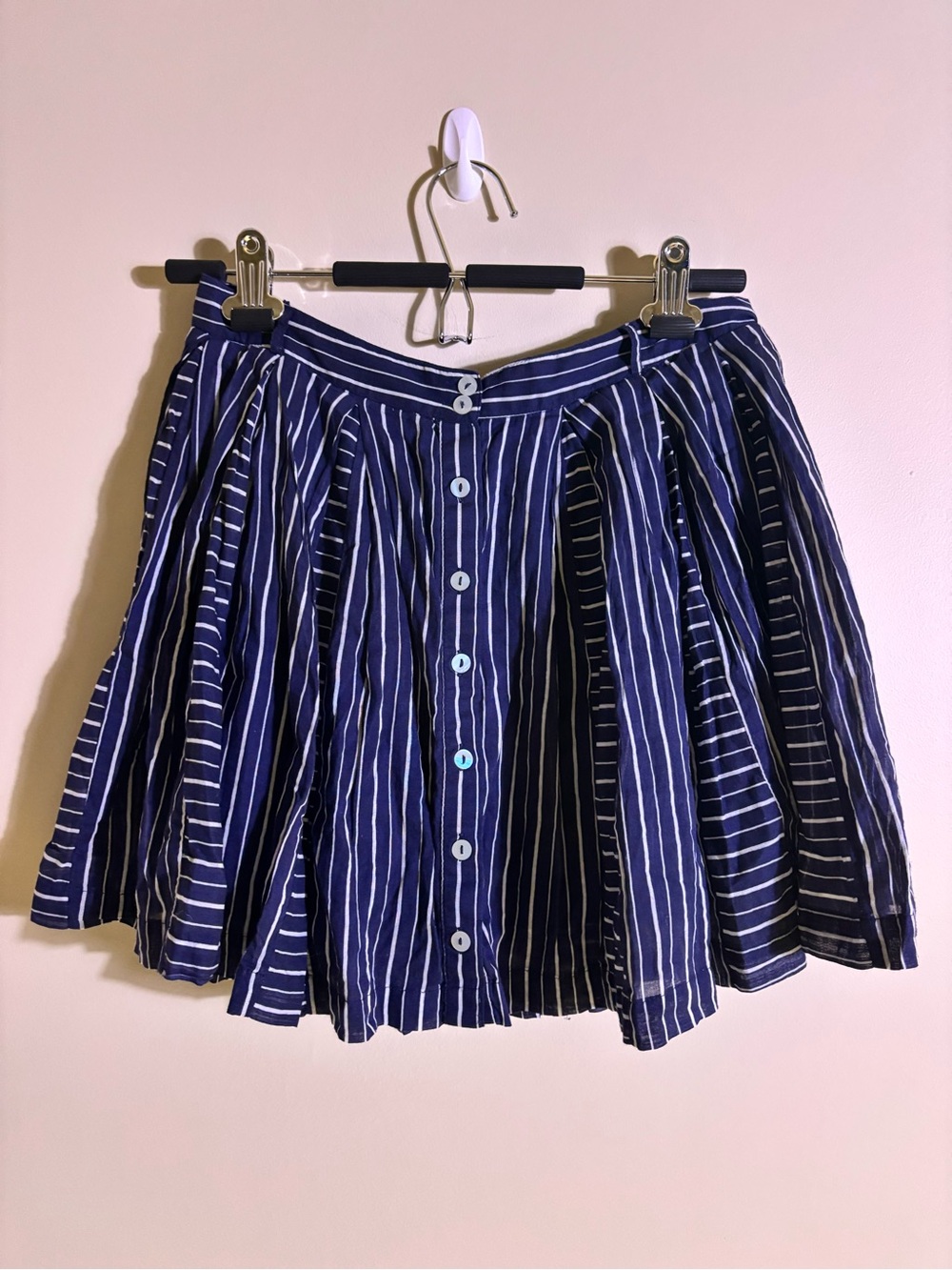 Free People Navy Blue Striped pleated Button-Front Women's Mini Skort